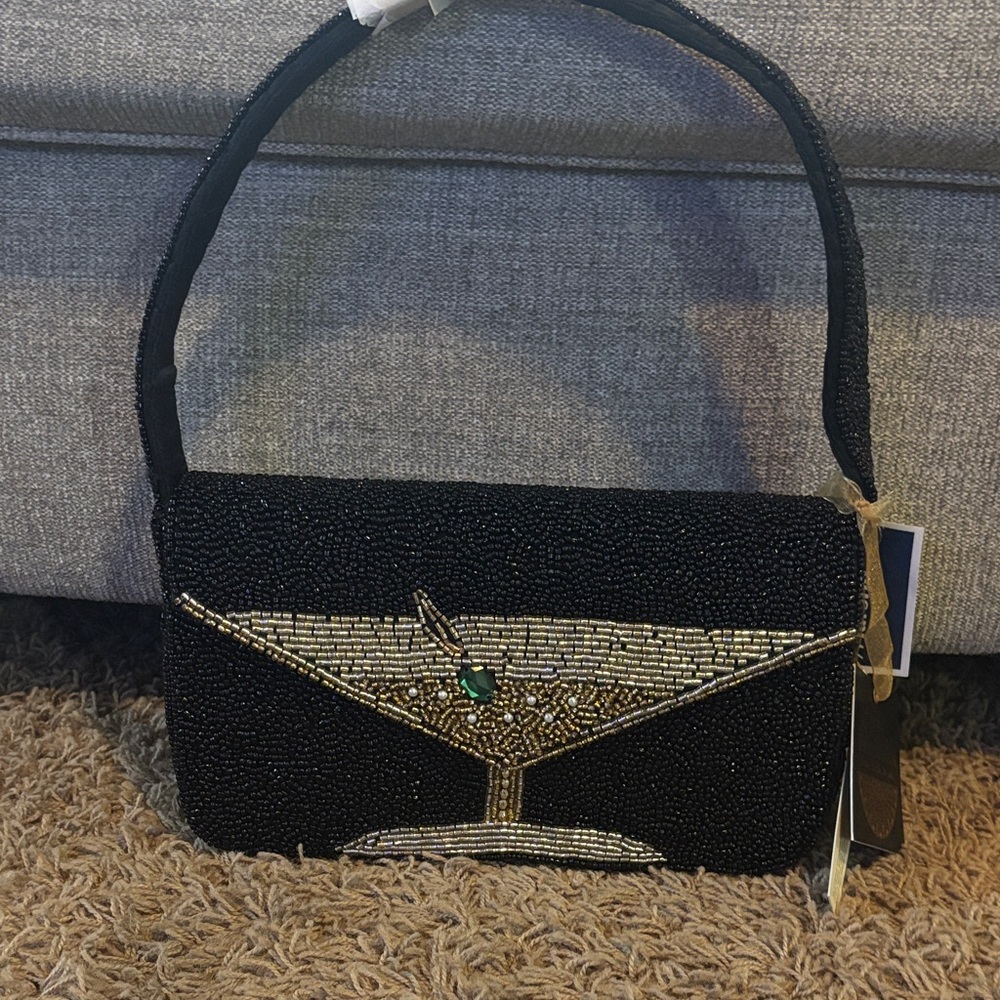 Martini Black Beaded Handbag